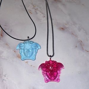 Clear pink sparkly Medusa necklace